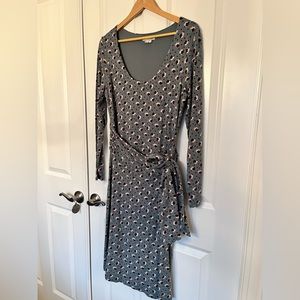 Boden teal jersey knit faux-wrap midi dress, US size 12.